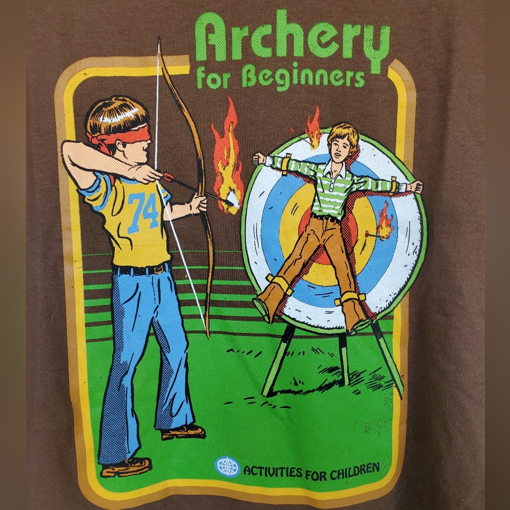 Steven Rhodes Archery For Beginners Brown Graphic Tee Size XL NWT